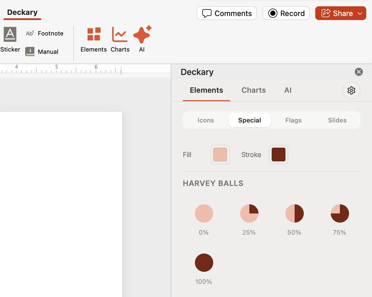 Deckary Harvey balls icon library in PowerPoint