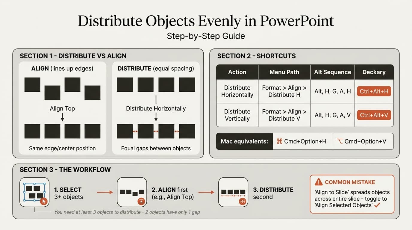 How to distribute objects evenly in PowerPoint - step by step guide