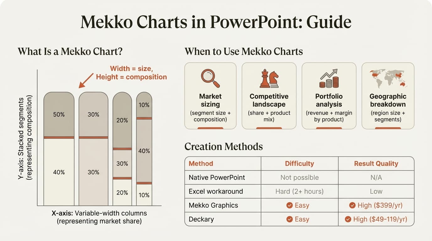 Mekko chart guide showing creation methods and use cases