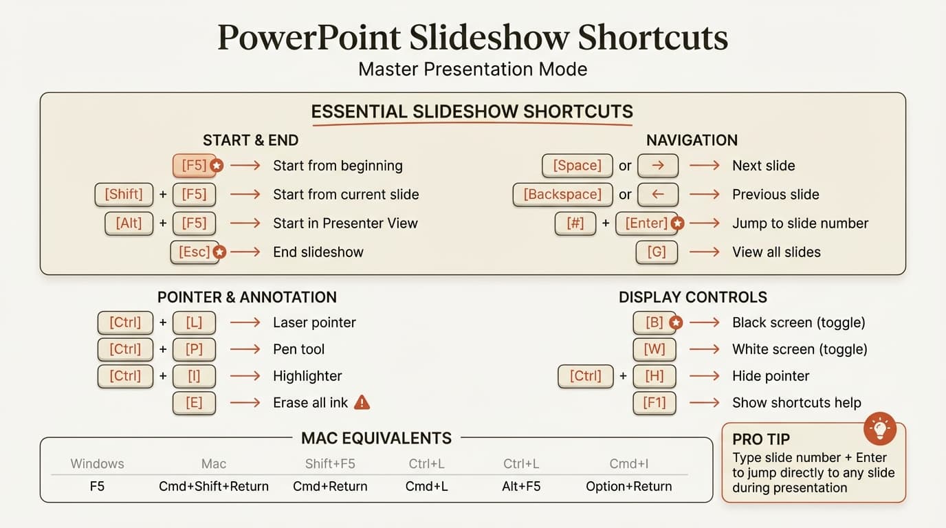 PowerPoint slideshow shortcuts quick reference guide