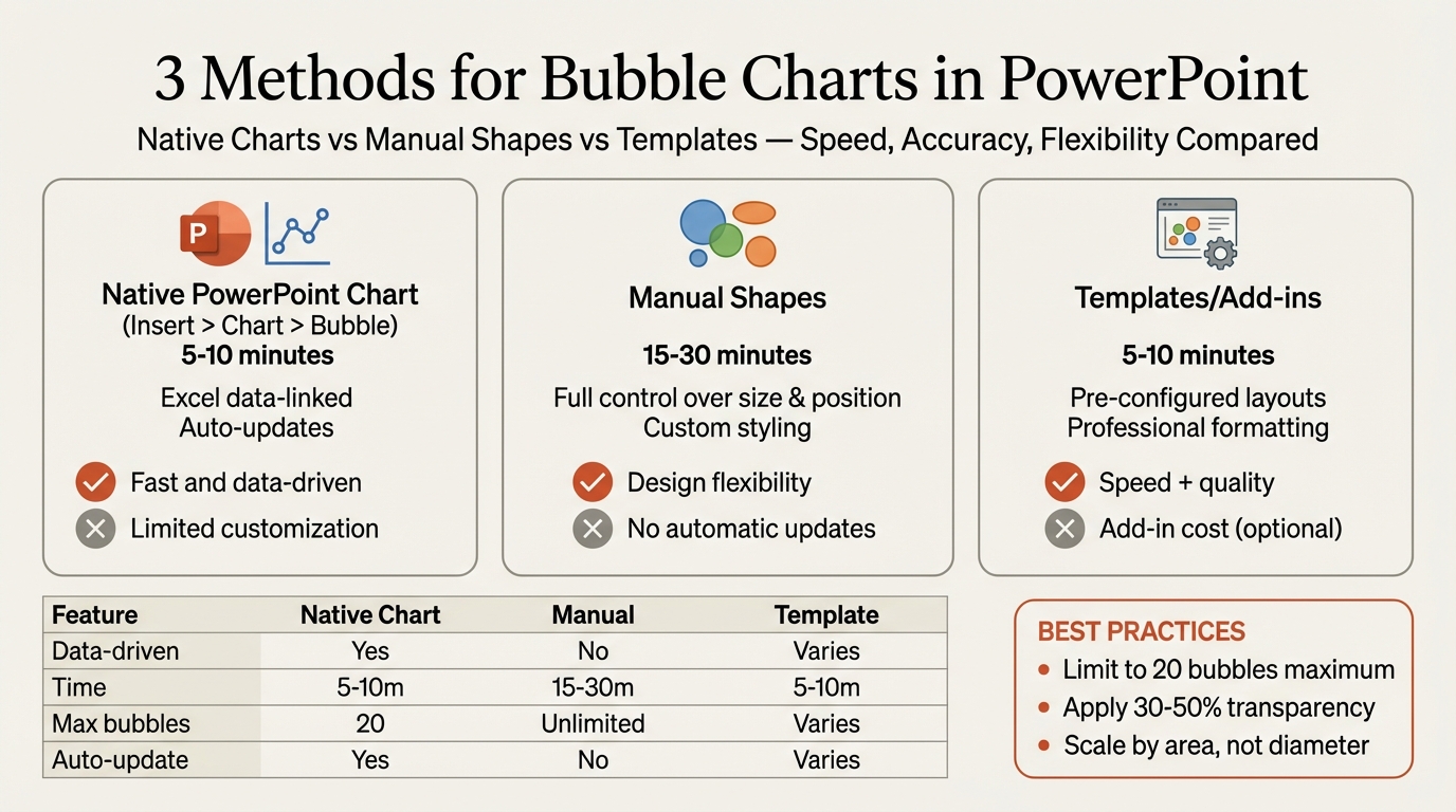 Bubble chart in PowerPoint showing three methods