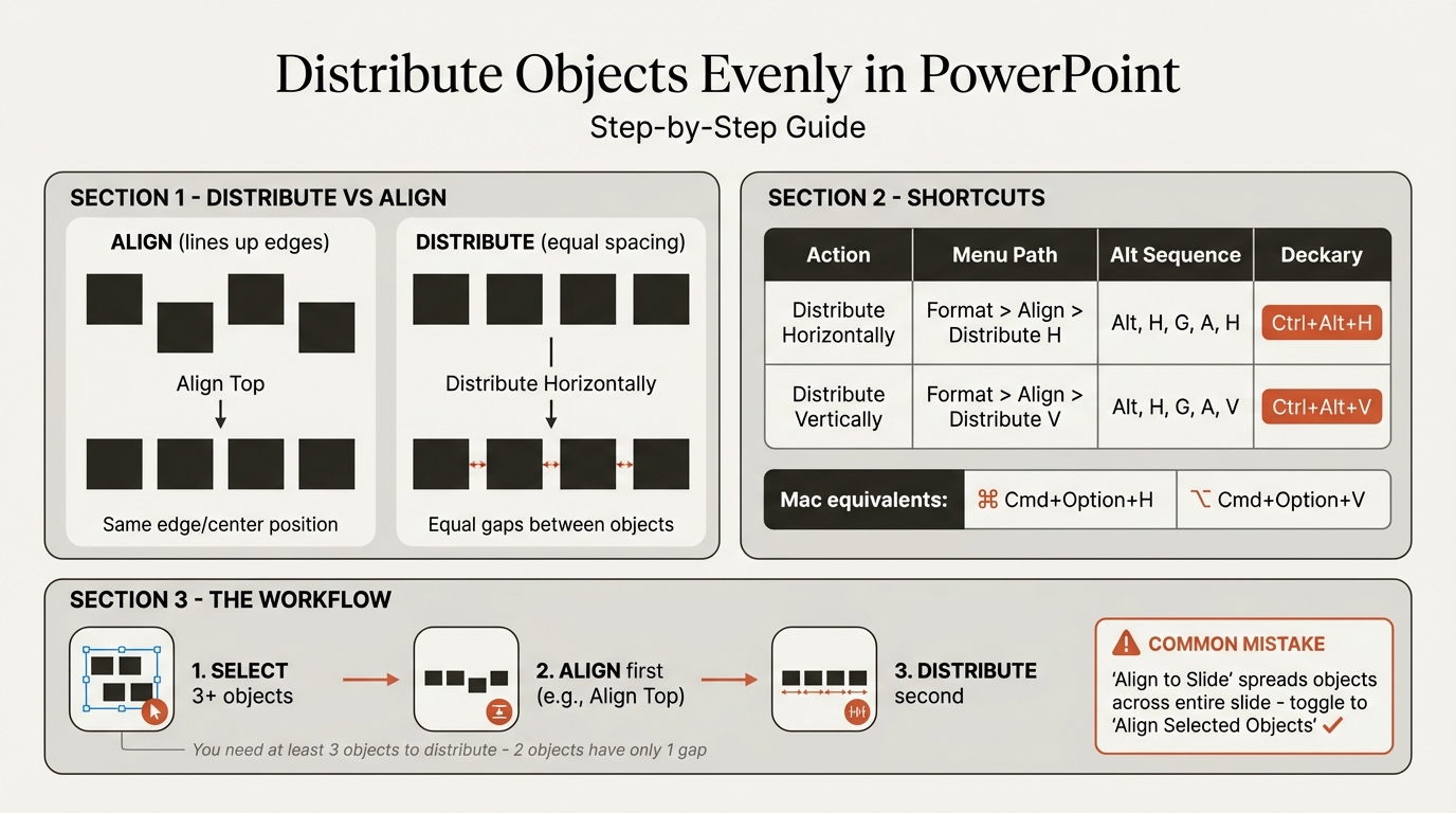 How to distribute objects evenly in PowerPoint - step by step guide