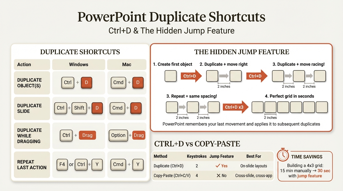 PowerPoint Duplicate Shortcuts - Ctrl+D and the hidden jump feature