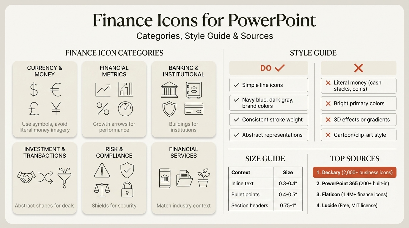 Finance icon categories for PowerPoint presentations