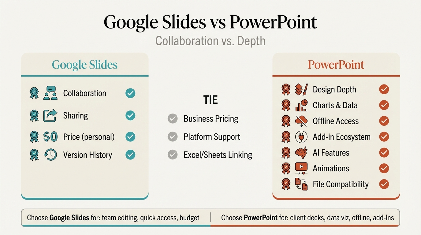 Google Slides vs PowerPoint 2026: Comparison by Use Case | Deckary