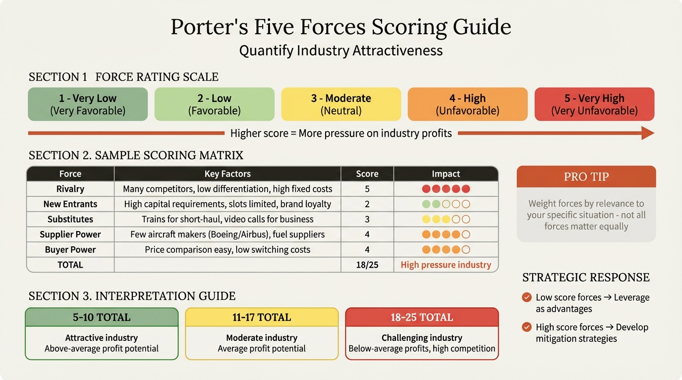 Porter's Five Forces scoring framework infographic