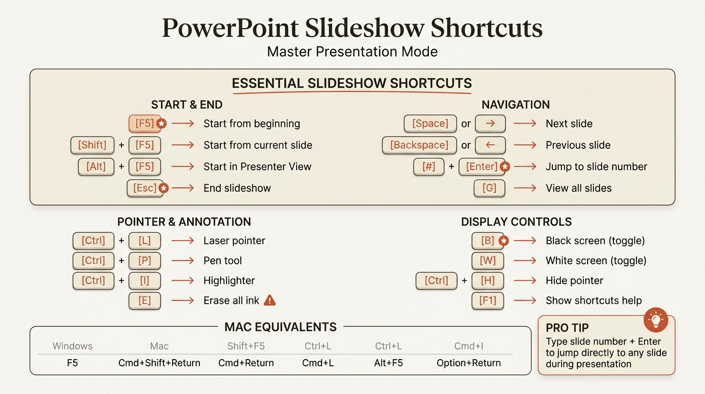 PowerPoint slideshow shortcuts quick reference guide