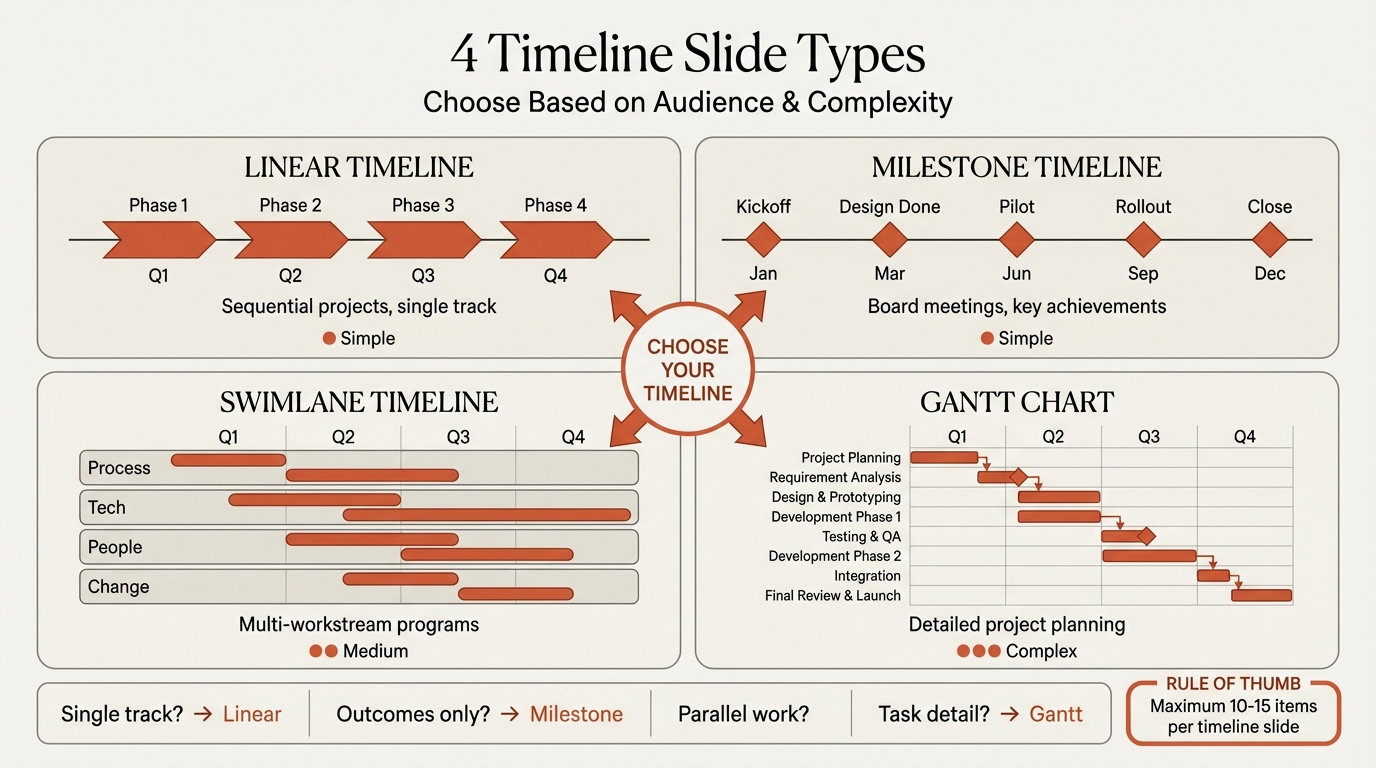 Timeline slide types infographic
