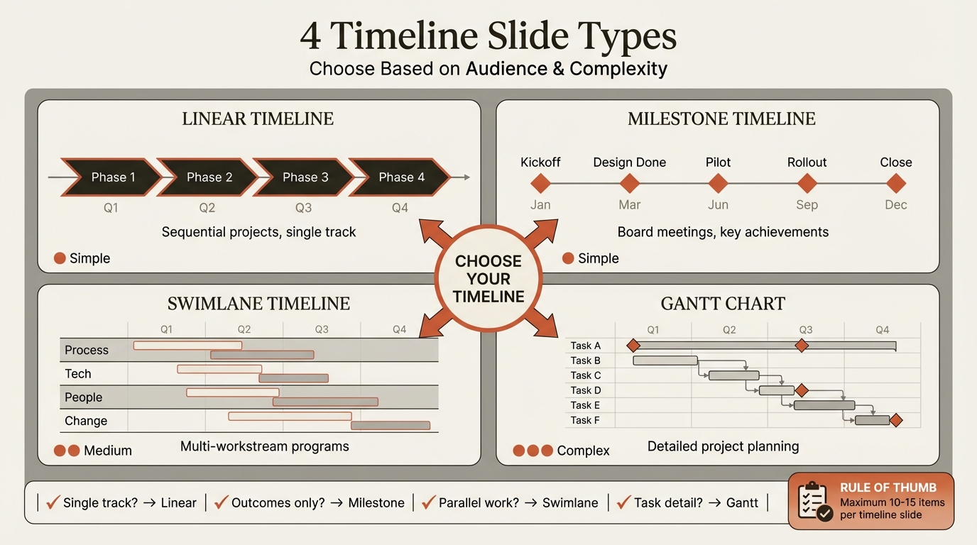 Timeline slide types infographic