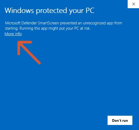 Windows SmartScreen warning