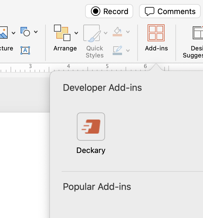 Loading Deckary add-in in PowerPoint