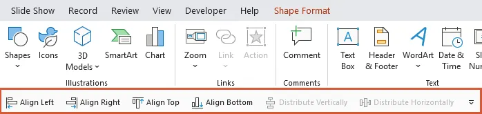 PowerPoint Quick Access Toolbar with alignment commands