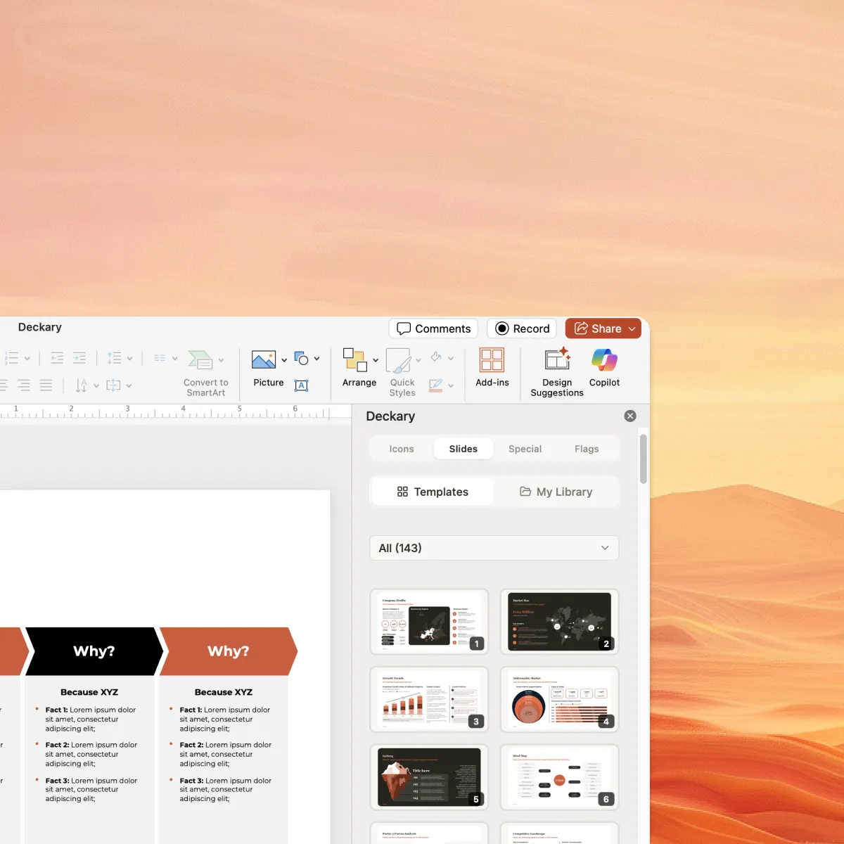 Deckary slide library interface